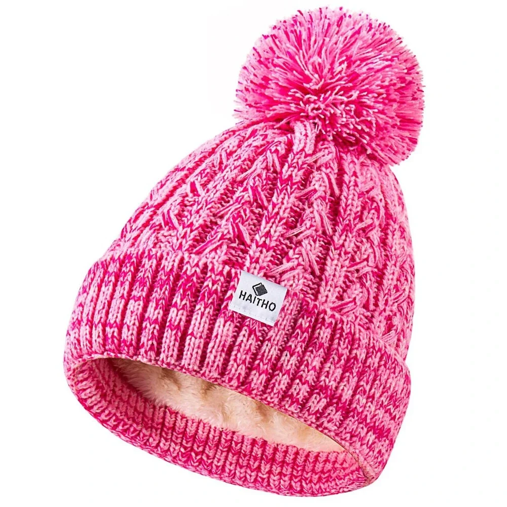 HAITHO Kids Winter Beanie Hat with Pom Girls Boys 7-12Y - NWT